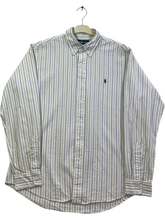 RALPH LAUREN ΠΟΥΚΑΜΙΣΟ ΚΛΑΣΙΚΟ ΡΙΓΕ OFF WHITE ΜΠΛΕ ΑΝΤΡΙΚΟ PRE OWNED L