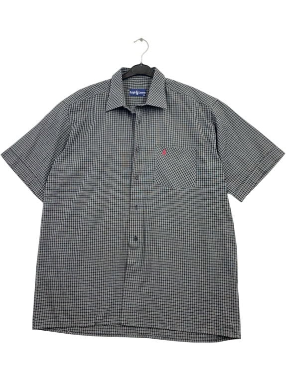 RALPH LAUREN CAMICIA A MANICHE CORTE CHECKED VINTAGE LOGO GRIGIO/NERO DA UOMO XL
