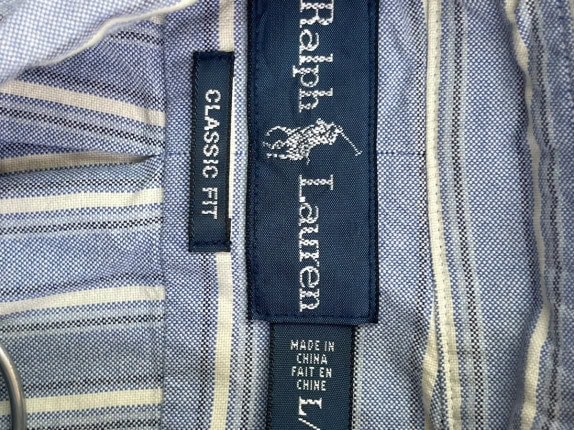 RALPH LAUREN ΠΟΥΚΑΜΙΣΟ ΡΙΓΕ CLASSIC FIT ΜΠΛΕ ΑΝΤΡΙΚΟ PRE OWNED L