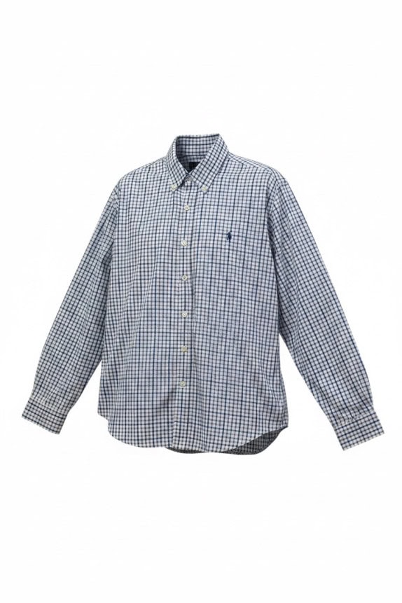 RALPH LAUREN ΠΟΥΚΑΜΙΣΟ SLIM FIT ΚΑΡΟ ΛΕΥΚΟ ΜΠΛΕ ΑΝΤΡΙΚΟ PRE OWNED L