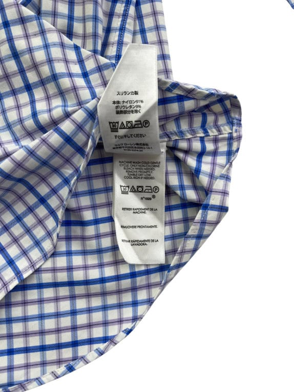 RALPH LAUREN ΠΟΥΚΑΜΙΣΟ SLIM FIT ΚΑΡΟ ΛΕΥΚΟ ΜΠΛΕ ΑΝΤΡΙΚΟ PRE OWNED L