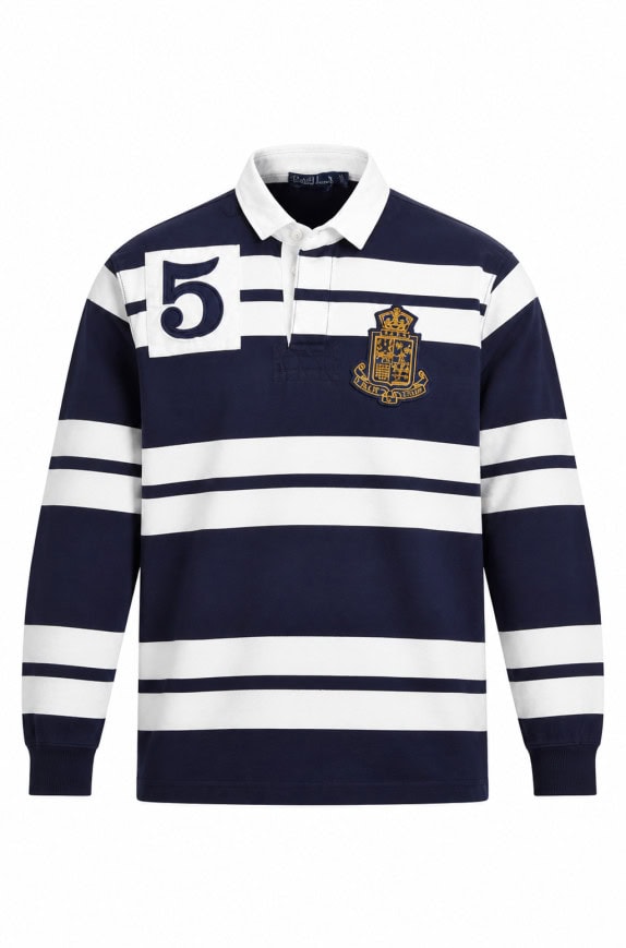 RALPH LAUREN RUGBY SHIRT COLLEGIATE NAVY WHITE MEN PRE OWNED S