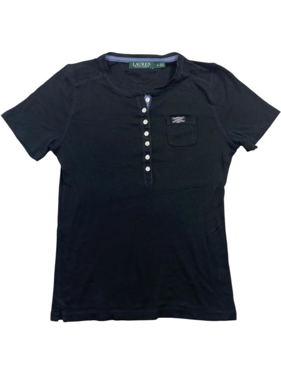 RALPH LAUREN Henley Button T-Shirt Black Women’s S