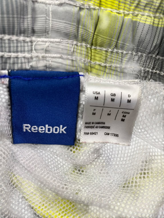 Reebok Plaid Sports Shorts Logo Grey Yellow Men’s M
