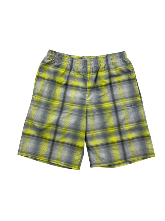 Reebok Plaid Sports Shorts Logo Grey Yellow Men’s M