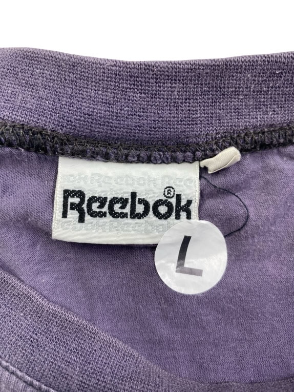 REEBOK T-shirt vintage con logo centrale viola/grigio da donna L