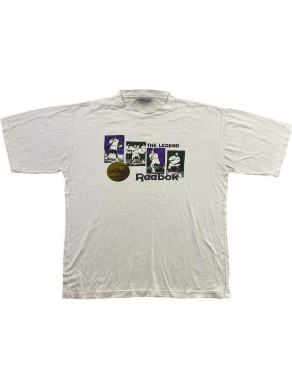 REEBOK Vintage T-shirt "The Legend" Graphic Print Λευκό Unisex Large