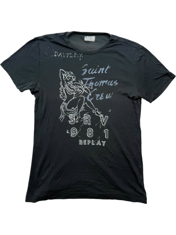 Replay T-shirt vintage con stampa grafica grigio scuro da uomo M