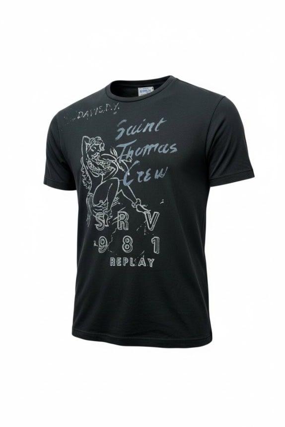 Replay T-Shirt Vintage Graphic Print Dark Grey Men’s M