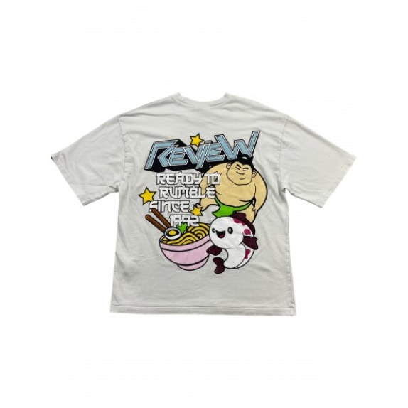 REVIEW T-SHIRT CASUAL CON STAMPA SUL RETRO BIANCO DA UOMO L