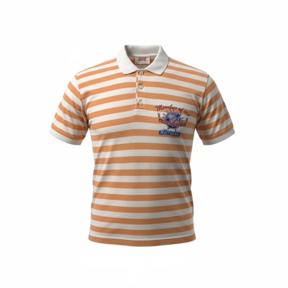RIFLE Polo Μπλούζα Ριγέ Vintage Κεντημένο Λογότυπο Πορτοκαλί Λευκό Ανδρικό M