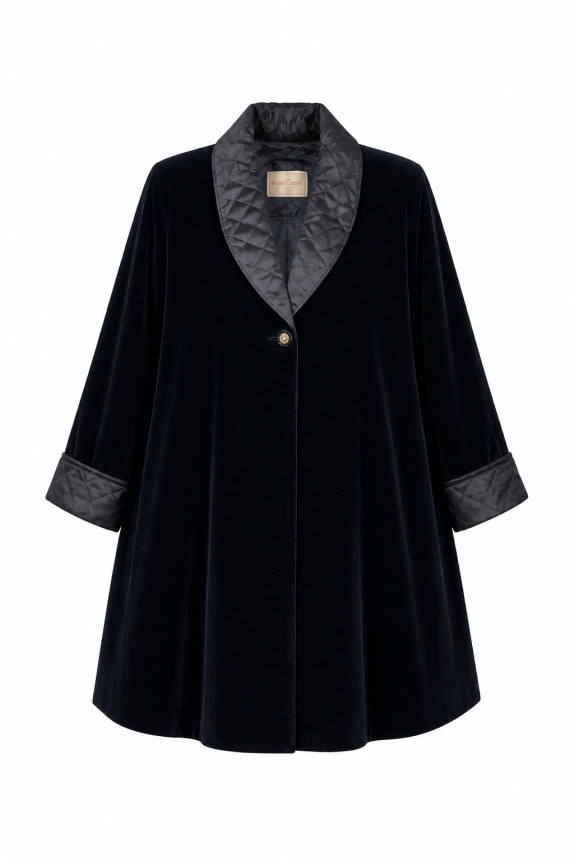 1990s ROCCOBAROCCO VELVET COAT BLACK WOMEN PRE OWNED XL