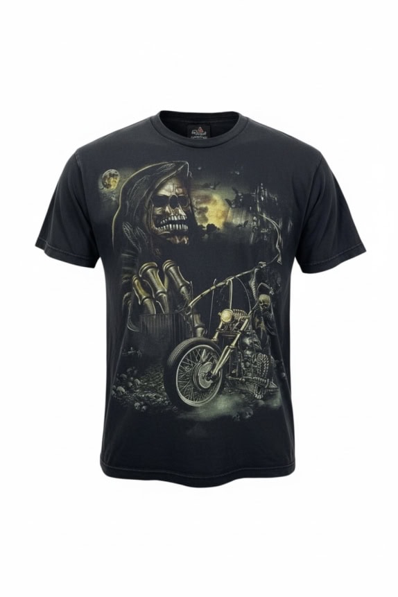 ROCK CHANG T-SHIRT VINTAGE GRAPHIC ΜΕ ΤΥΠΩΜΑ "GRIM REAPER BIKER" ΜΑΥΡΟ ΑΝΔΡΙΚΟ MEDIUM