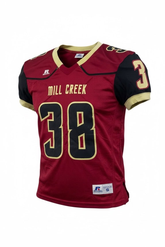 RUSSELL ATHLETIC FOOTBALL JERSEY COLLEGIATE BURGUNDY MENS PRE OWNED S