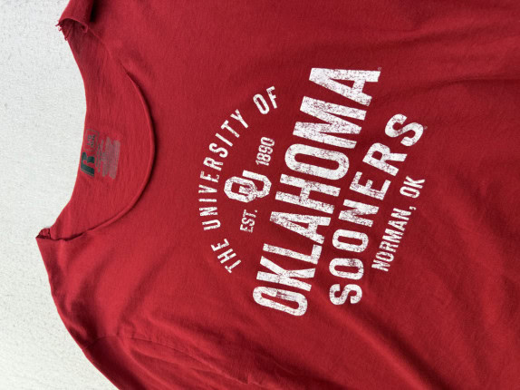 RUSSELL ATHLETIC 1990S GRAPHIC CROPPED TEE RED MEN PRE OWNED L