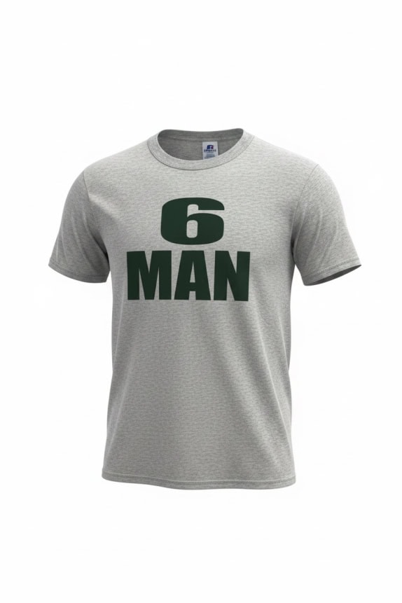 RUSSELL ATHLETIC TSHIRT VINTAGE 6 MAN GRAPHIC GREY UNISEX L pre-owned
