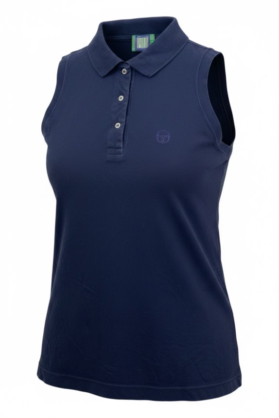 SERGIO TACCHINI polo senza maniche con logo ricamato anni \'90 blu scuro da donna L