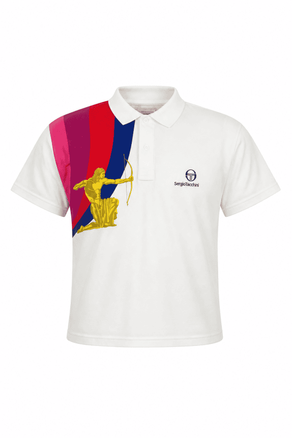 1980s SERGIO TACCHINI POLO SHIRT GRAPHIC WHITE UNISEX PRE OWNED S