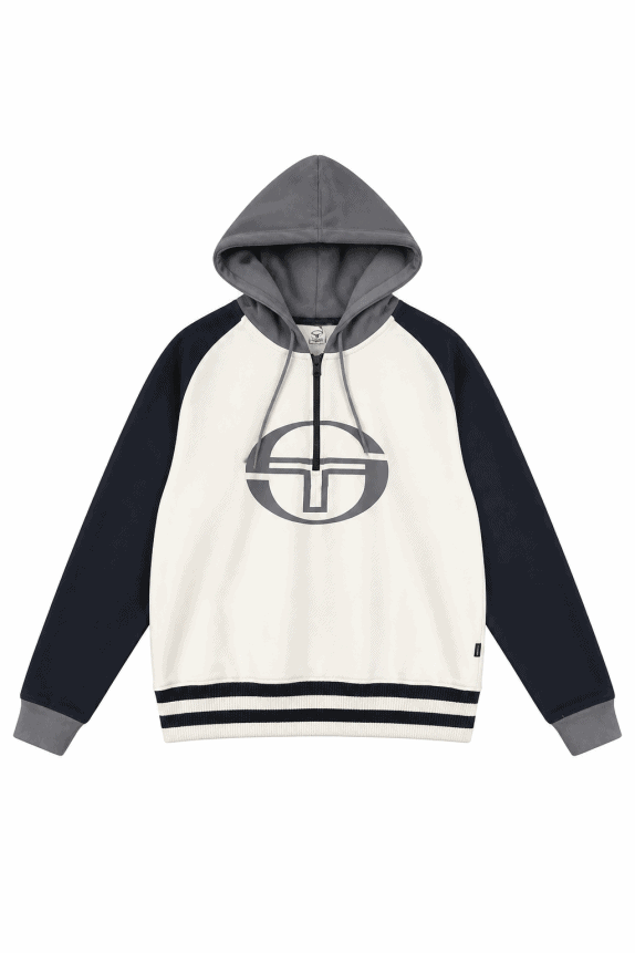 SERGIO TACCHINI ZIP HOODIE SPORTSWEAR WHITE BLACK GREY MEN PRE OWNED L
