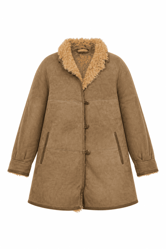 SHEARLING CAPPOTTO LUNGO SCAMOSCIATO BEIGE DONNA PRE OWNED XL