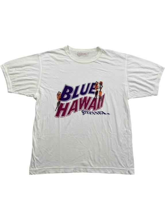 STEFANEL T-SHIRT VINTAGE BLUE HAWAII WHITE MENS L