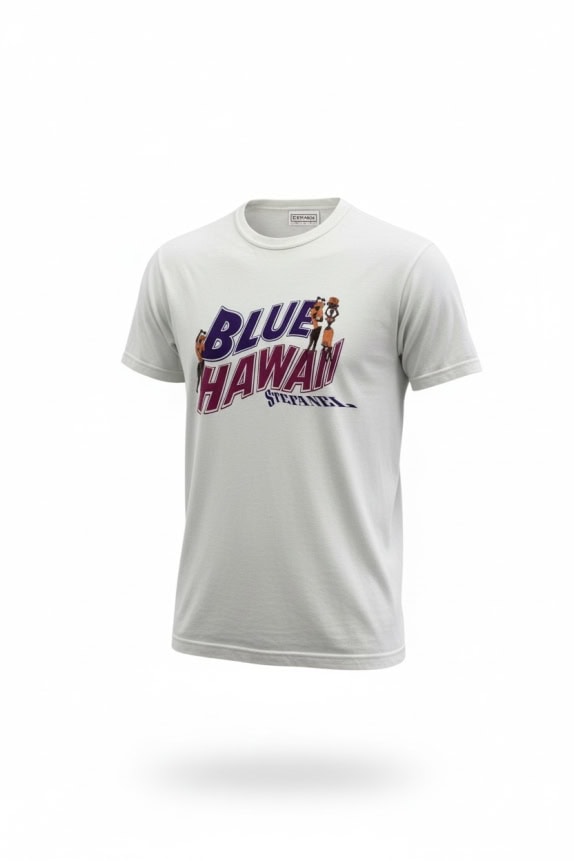 STEFANEL T-SHIRT VINTAGE BLUE HAWAII WHITE MENS L