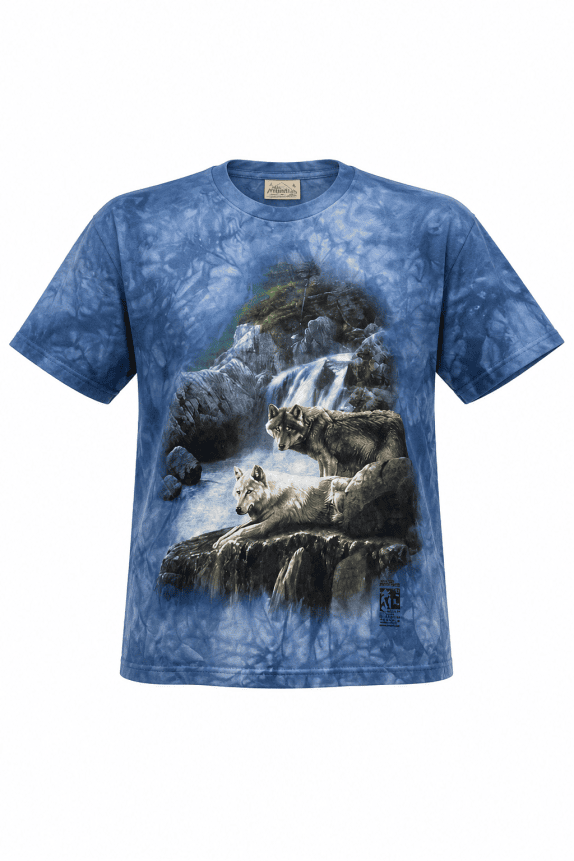 1999 THE MOUNTAIN T SHIRT GRAPHIC WOLF PRINTED BLUE UNISEX PRE OWNED M