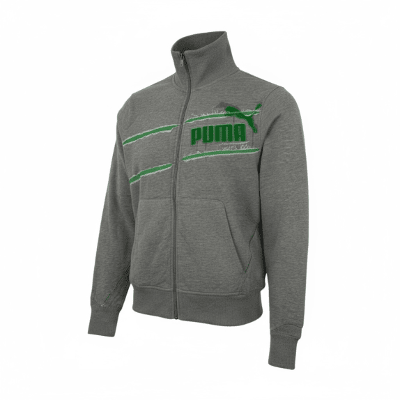 VINTAGE Puma Ζακέτα Track με Όρθιο Γιακά Γκρι-Πράσινο, M