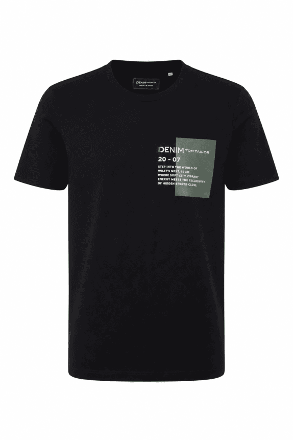 TOM TAILOR DENIM GRAPHIC TEE MINIMAL BLACK MEN PRE OWNED L