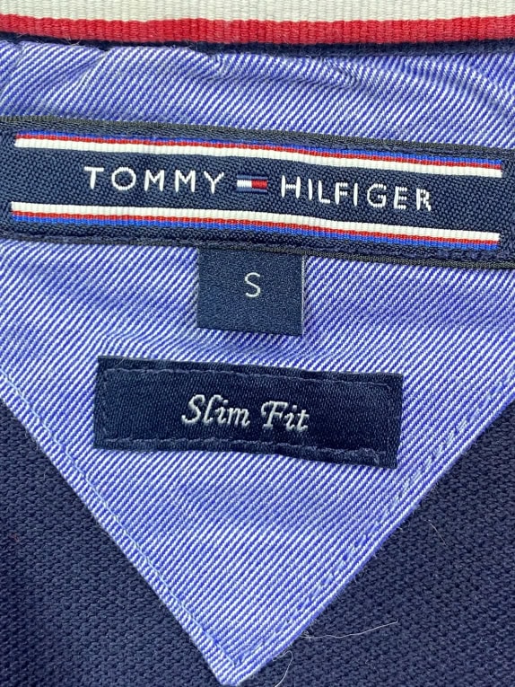 Tommy Hilfiger Men’s Navy Slim Fit Polo Shirt with Flag Pattern Size S