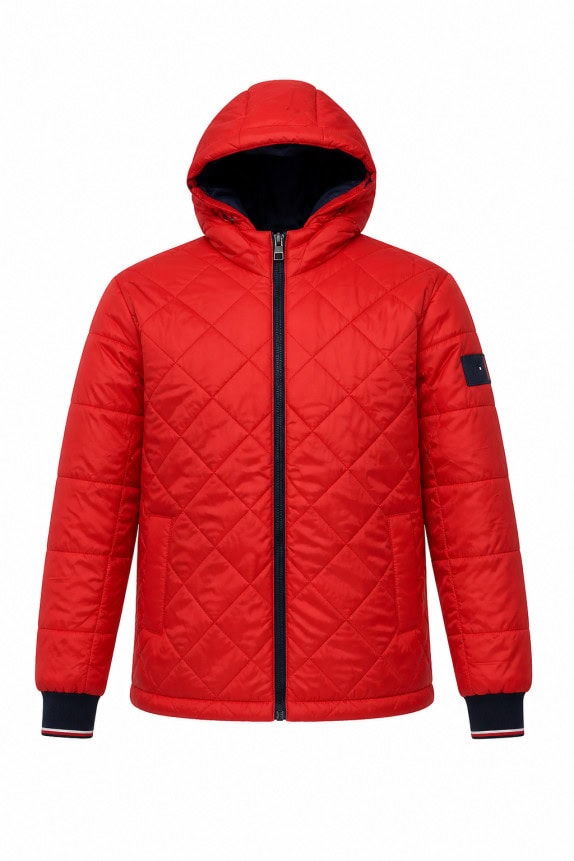 TOMMY HILFIGER QUILTED JACKET RED MEN PRE OWNED M