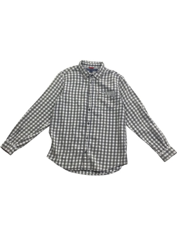 TOMMY HILFIGER Plaid Shirt Casual Logo Grey-White Men’s L