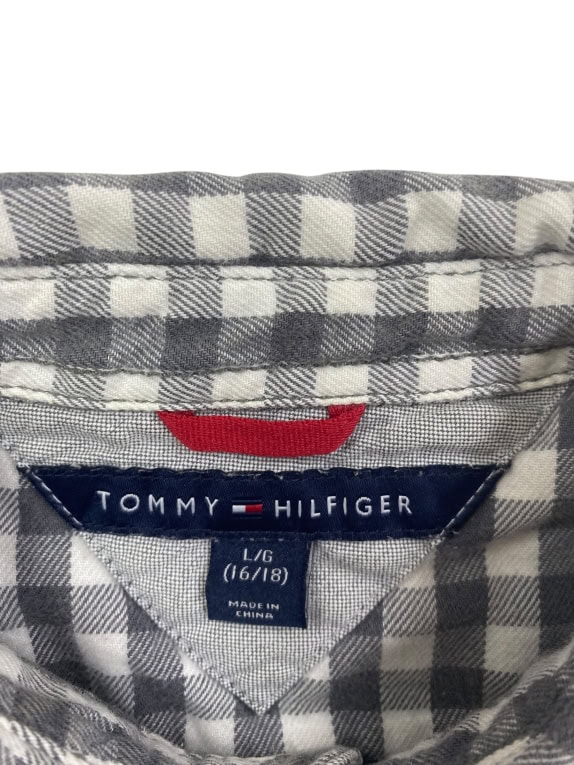 TOMMY HILFIGER Plaid Shirt Casual Logo Grey-White Men’s L