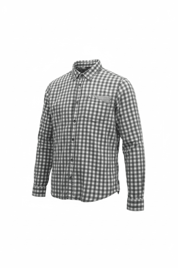 TOMMY HILFIGER Καρό Πουκάμισο Casual Logo Γκρι-Λευκό Ανδρικό L