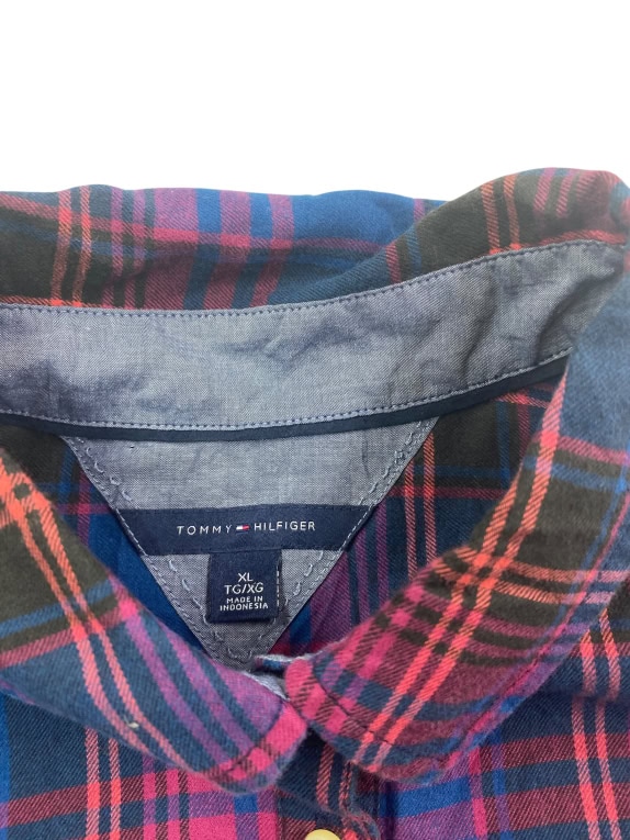 TOMMY HILFIGER Καρό Πουκάμισο Casual Logo Μπλε-Ροζ Γυναικείο XL