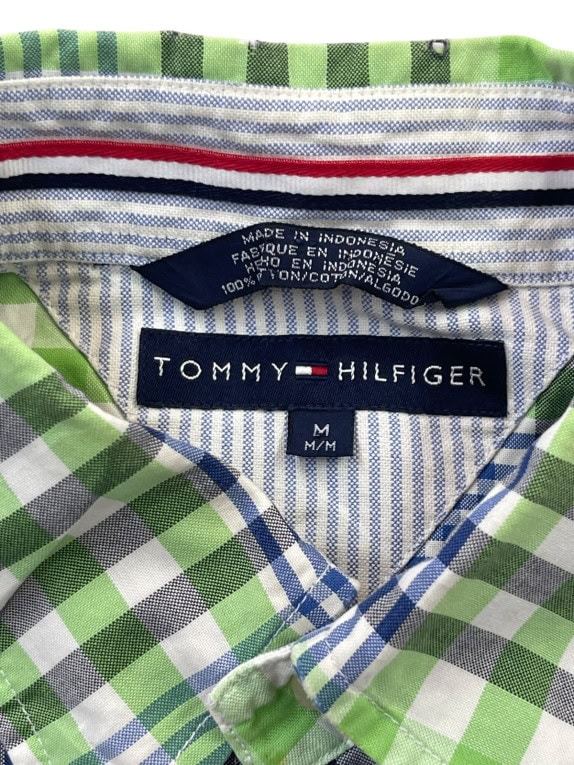 TOMMY HILFIGER CAMICIA A MANICHE CORTE CLASSICA A QUADRI VERDE BLU UOMO PRE OWNED M