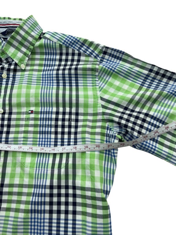 TOMMY HILFIGER CAMICIA A MANICHE CORTE CLASSICA A QUADRI VERDE BLU UOMO PRE OWNED M