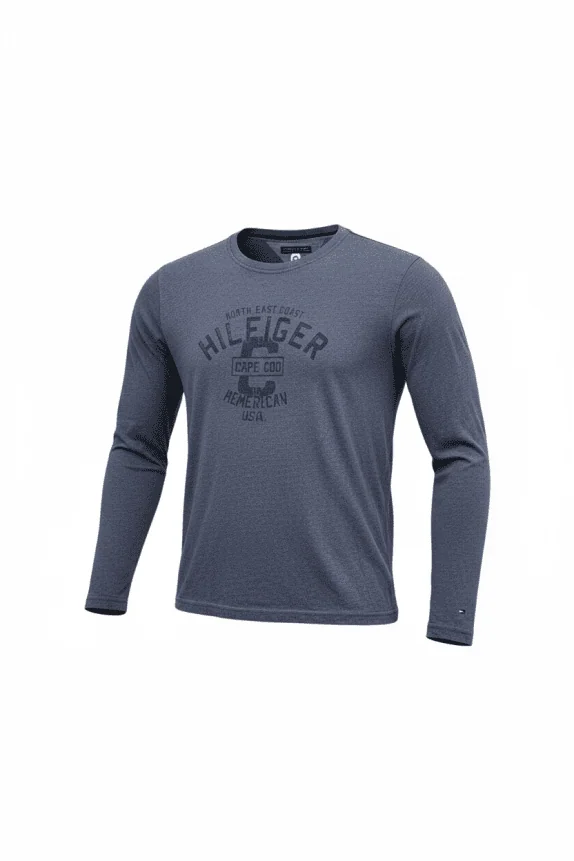 TOMMY HILFIGER Long Sleeve T-Shirt Vintage Logo Blue Heather Men's XL