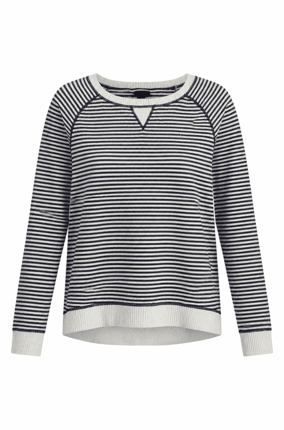 TOMMY HILFIGER ΜΠΛΟΥΖΑ ΜΕ ΡΙΓΕΣ ΚΑΙ ΚΕΝΤΡΙΚΗ ΛΕΠΤΟΜΕΡΕΙΑ ΣΕ OFF WHITE ΚΑΙ ΝΑΥΤΙΚΟ ΜΠΛΕ  ΓΥΝΑΙΚΕΙΟ PRE OWNED  S