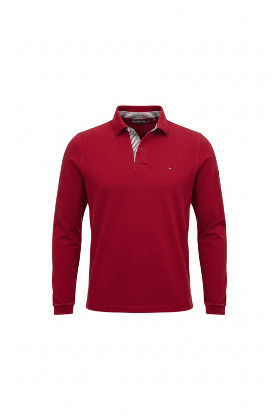 TOMMY HILFIGER Μπλούζα Polo Μακρυμάνικη Vintage Flag Logo Κόκκινη Ανδρική Small