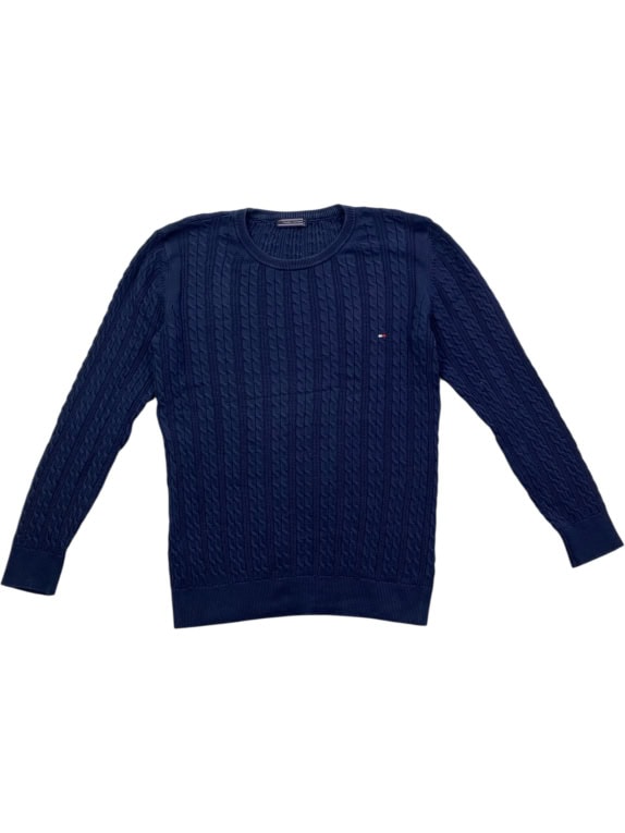 TOMMY HILFIGER ΠΛΕΚΤΗ ΜΠΛΟΥΖΑ CABLE-KNIT ΜΕ ΚΕΝΤΗΤΟ ΛΟΓΟΤΥΠΟ ΜΠΛΕ ΑΝΔΡΙΚΗ
