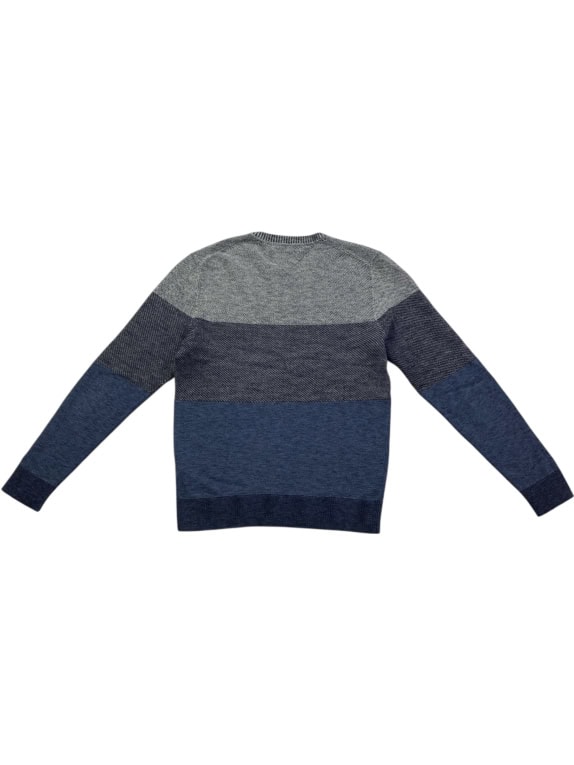 TOMMY HILFIGER Πλεκτό Πουλόβερ Color-Block Ριγέ Μπλε/Γκρι Ανδρικό Size M