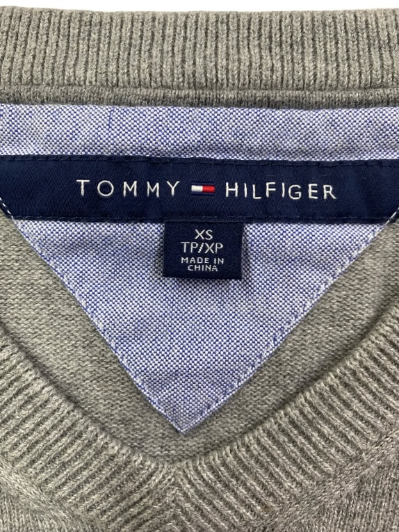 TOMMY HILFIGER Maglione in maglia con scollo a V Logo grigio da uomo