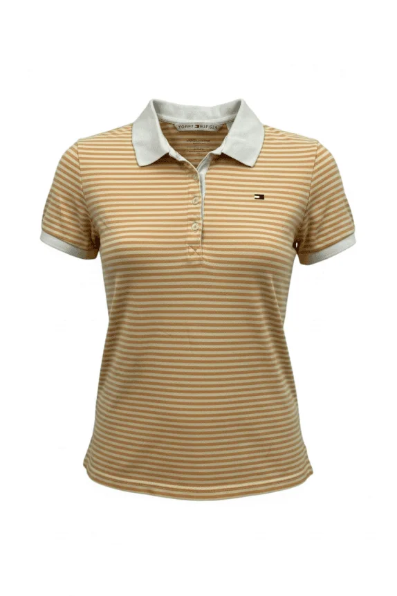 Tommy Hilfiger Polo Μπλούζα Ριγέ Classic Logo Πορτοκαλί Λευκό Γυναικεία M