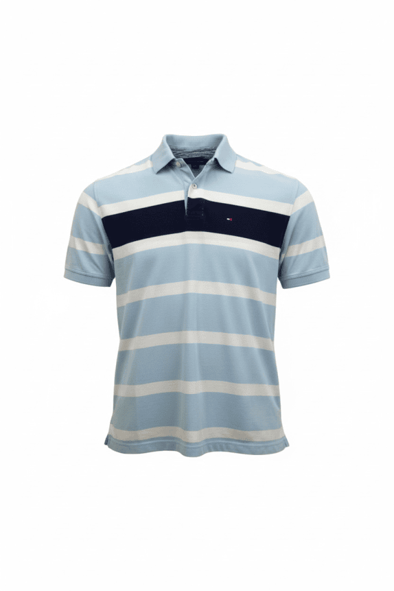 TOMMY HILFIGER Polo a righe con logo classico azzurro da uomo L