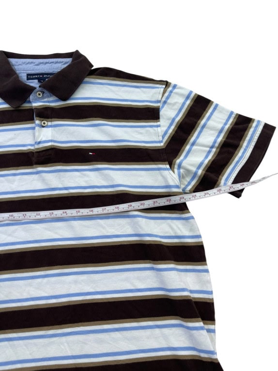 TOMMY HILFIGER POLO SHIRT RUGBY STRIPED BROWN AND WHITE ΑΝΤΡΙΚΟ PRE OWNED XL