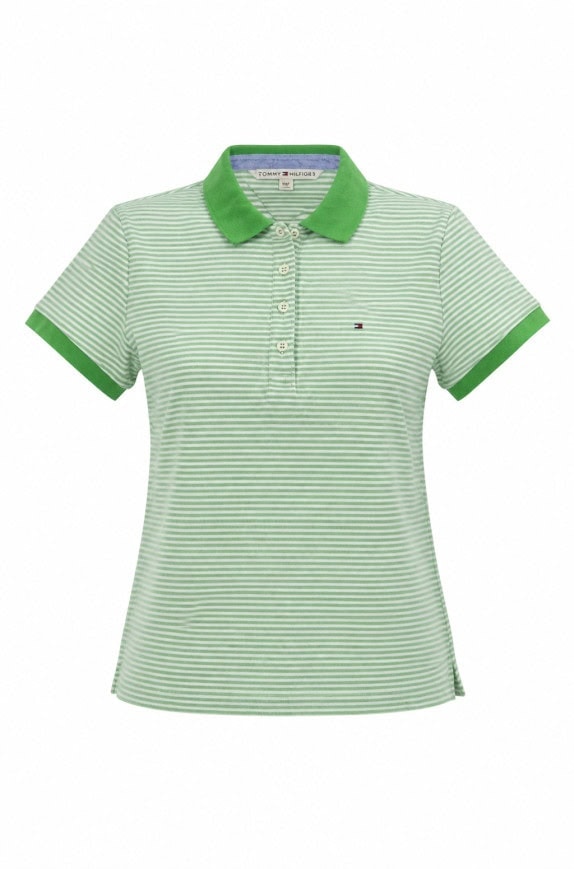 TOMMY HILFIGER POLO SHIRT STRIPED GREEN WOMEN PRE OWNED M