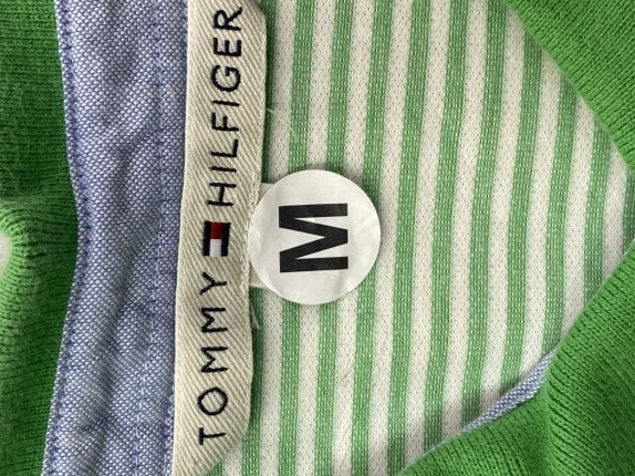 TOMMY HILFIGER POLO SHIRT STRIPED GREEN WOMEN PRE OWNED M