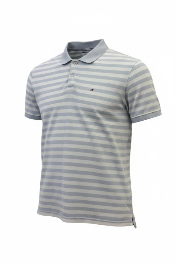 TOMMY HILFIGER POLO SHIRT STRIPED LIGHT BLUE AND WHITE MALE PRE OWNED L