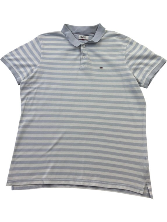 TOMMY HILFIGER POLO SHIRT STRIPED LIGHT BLUE AND WHITE MALE PRE OWNED L